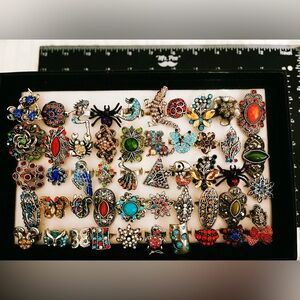 Lot of 50pc Adjustable Ring Lot Mixed Boho Animal Floral Rhinestone Statement